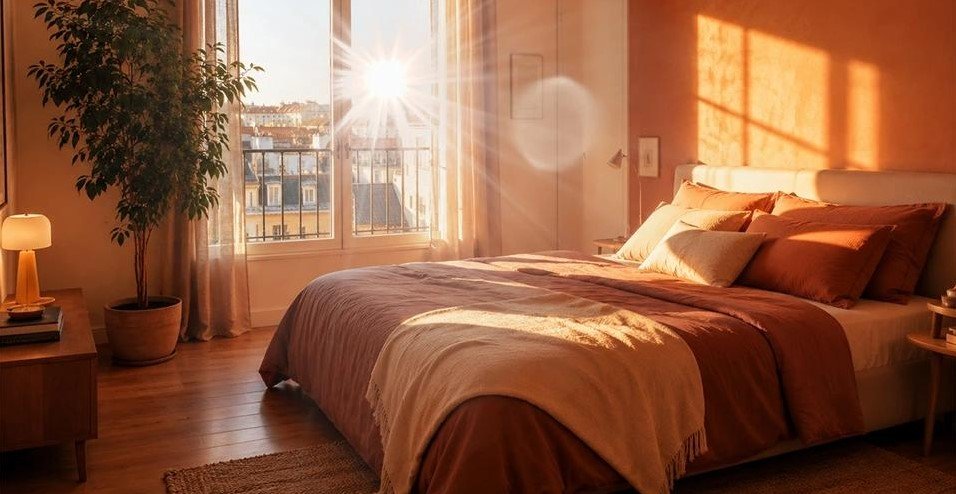 Sunlight heating a bedroom that feels warmer than the rest of the house