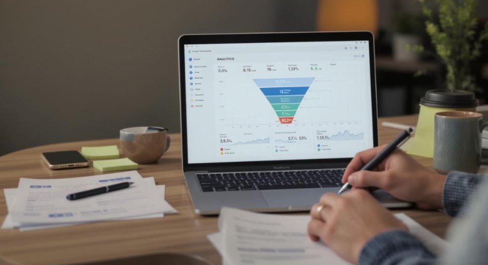 Marketing analyst reviewing website conversion metrics
